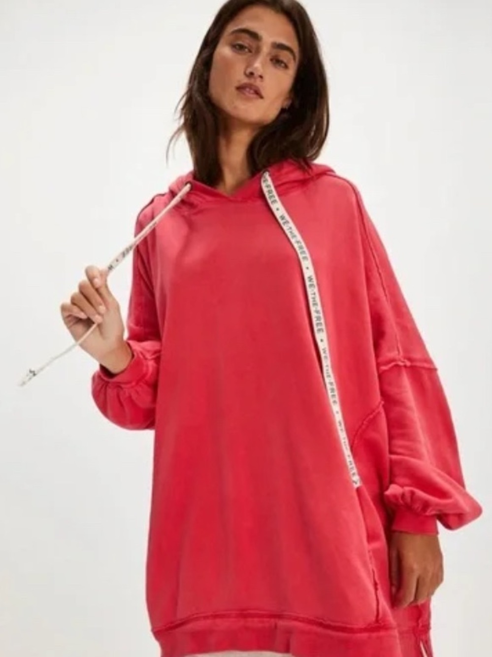 We The Free Oversized Pink-Red Hooded Sweatshirt